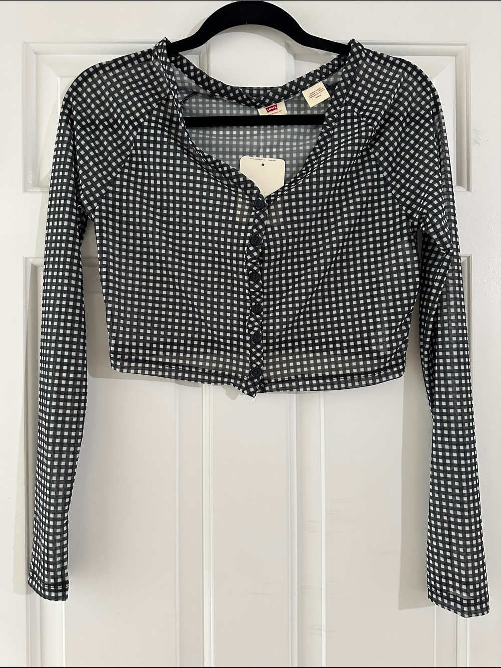 NWT Levi's Black & White Gingham Long-Sleeve Crop Top